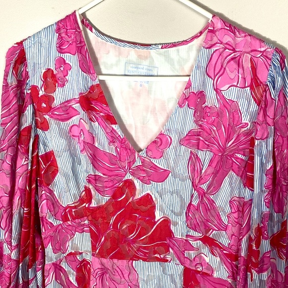 Vineyard Vines Kentucky Derby Seersucker Pink and White Floral Midi Dress size 6 - Picture 11 of 16